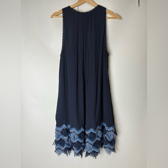 Anthropologie Maeve Festivity Swing Dress Navy with Tassels and Sequins - Picture 4 of 7